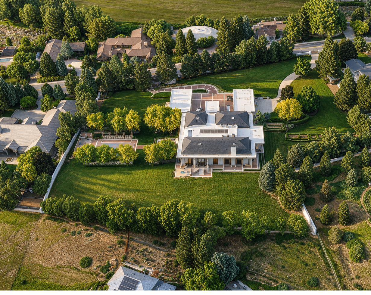 Aerial view of the 3.579-acre walled estate