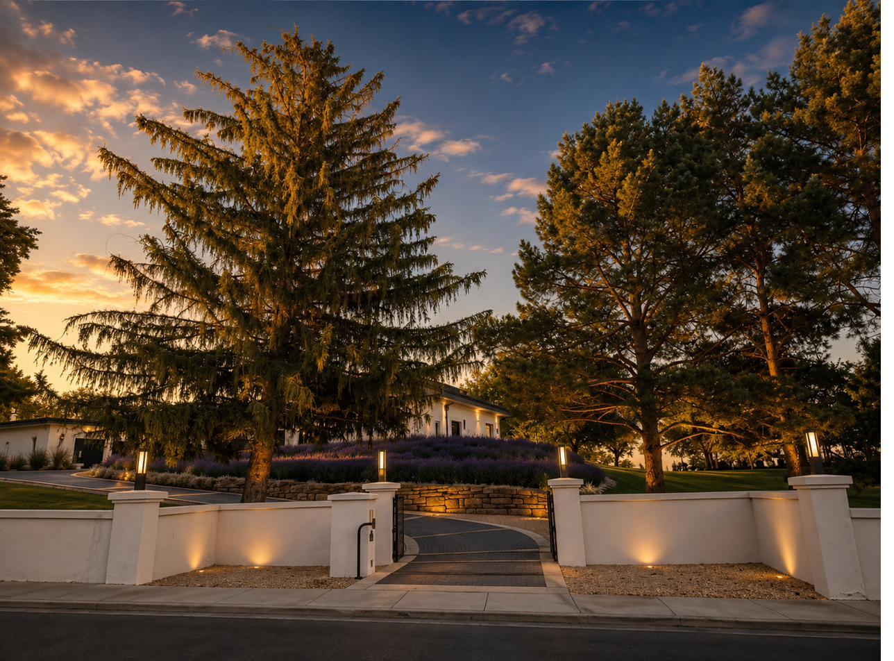 Front gate and perimeter wall from E. Table Rock Road