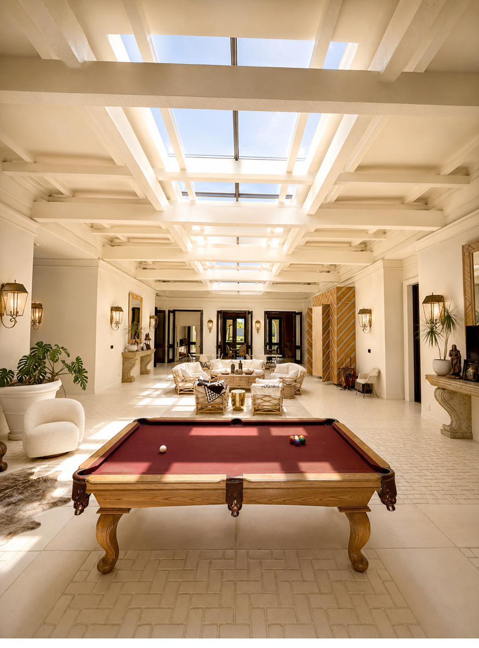 Coffered skylight ceiling across the great room
